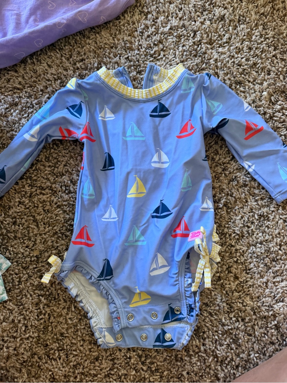 Ruffle Butts Light Blue Sailboat Print Long-Sleeve One-Piece